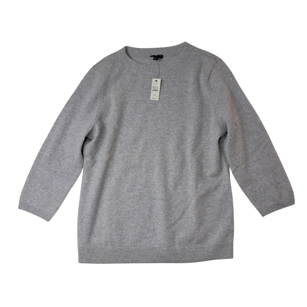 NWT Talbots Cashmere Sweater Womens Large Petite Gray Metallic Quiet Luxury